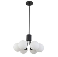 Dainolite Amanda 6 Light Pendant Matte Black Finish White Opal Glass Lamp