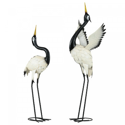 Outsunny 2pcs Heron Garden Statues Metal Yard Art Bird Sculptures, White