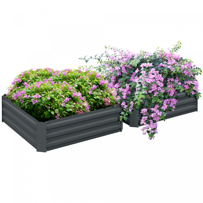 Outsunny 39\" X 39\" X 12\" Set Of 2 Raised Garden Bed, Elevated Planter Box With Galvanized Steel Frame For Growing Flowers, Herbs, Succulents, Dark Grey