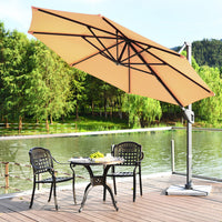 Costway 11ft Patio Offset Umbrella Cantilever Rotation Aluminum Tilt Cross Base Beige