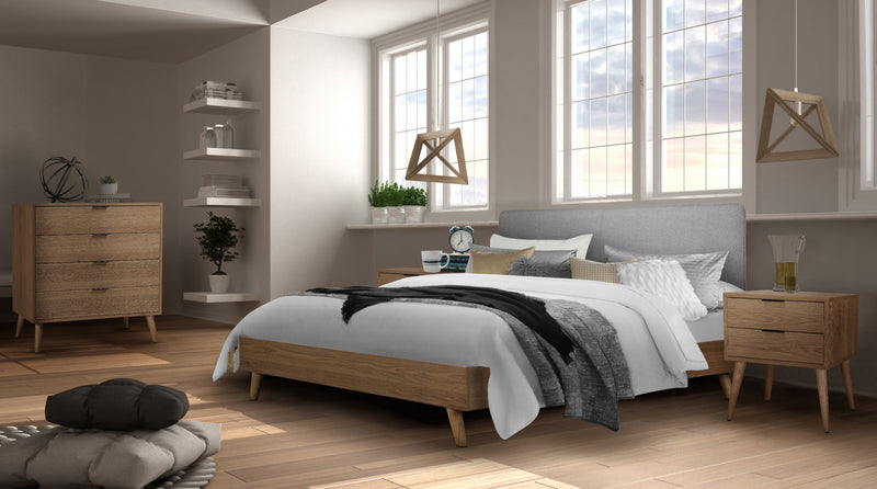 Flashby Nightstand With 2 Drawers, Faux Natural Wood