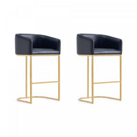 Louvre Mid-Century Modern Metal Upholstered Barstool in Black - Set of 2 Bar Stool