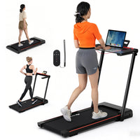 Goplus 3-in-1 Foldable Treadmill With Removable Desk Workstation Remote Control Black