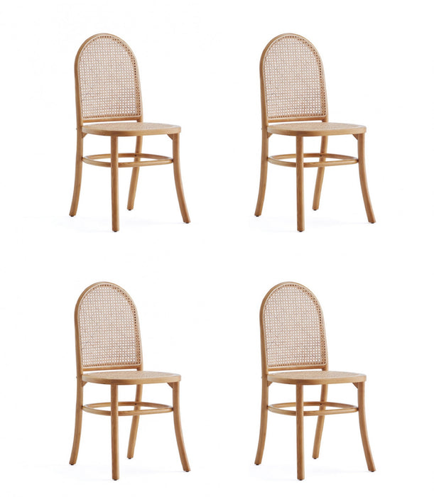 Paragon Industry Chic Cane Back Wood Upholstered Dining Chair in Oatmeal - Set of 4