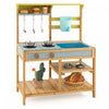 Costway Wooden Play Kitchen Set, Outdoor Kid's Mud Kitchen With Faucet & Water Box