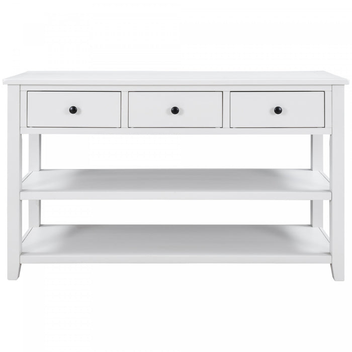 Wendy Solid Wood Console Table With 3 Drawers And 2 Open Shelves,antique White Accent Cabinet