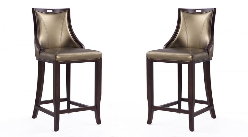 Emperor Traditional Wood Upholstered Barstool in Bronze - Set of 2