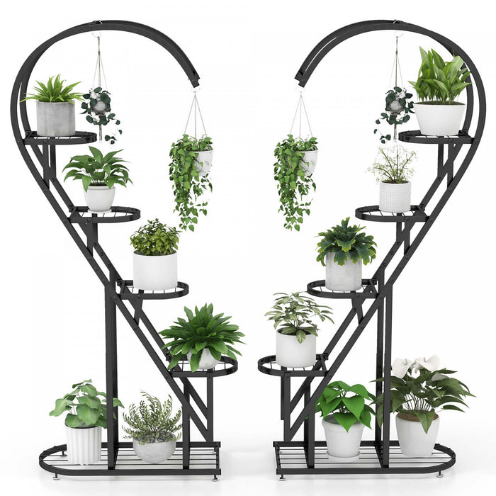 Costway 5 Tier Metal Plant Stand Heart-shaped Shelf With Hanging Hook For Multiple Plants Black