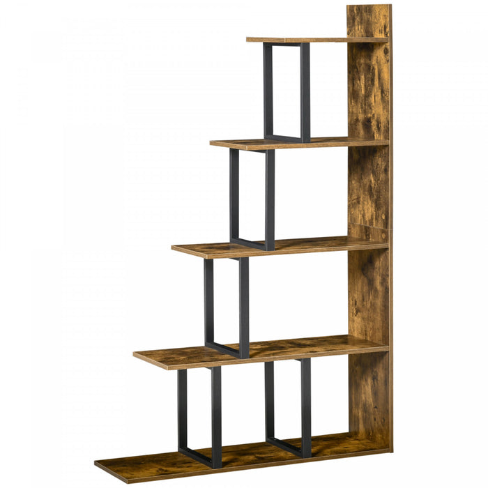 HOMCOM 5-Tier Ladder Shelf Display Plant Stand Home Office Rusty Brown