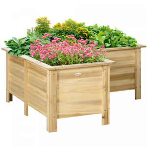 Outsunny Raised Garden Bed, Wooden Elevated Planter Box Outdoor With Legs, For Vegetables, Flowers, Herbs, L-shaped, Natural