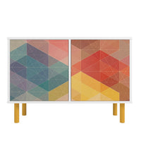 Manhattan Comfort Mid-century Modern Retro Accent Cabinet With 4 Shelves In White And Multi Color Red, Yellow, Blue Print