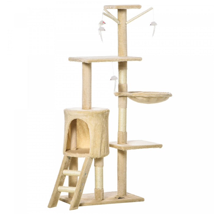 Pawhut 52\" Multi-level Cat Tree Kitten Playhouse Kitty Activity Center Scratching Post Rest Condo With Hammock Beige
