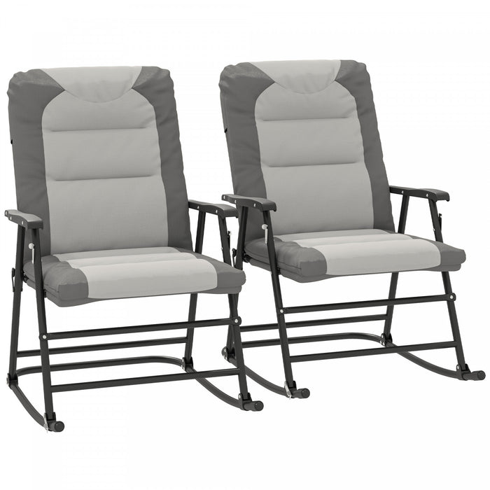Outsunny 2pc Patio Foldable Rocking Chair Set, Light Grey