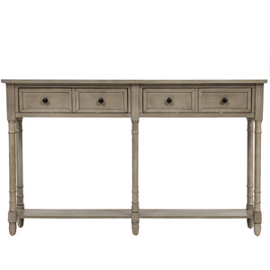 Phyllis Solid Wood Console Table With Drawers And Bottom Shelf - Grey