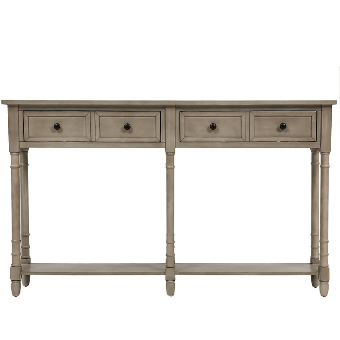Phyllis Solid Wood Console Table With Drawers And Bottom Shelf - Grey