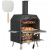 Outsunny Outdoor Pizza Oven with 12\" Stone, Peel, Wood Fired 2-Layer Portable Stainless Steel Pizza Maker with Foldable Legs, Handles for Backyard Camping Party Picnic BBQ