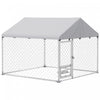 Pawhut Outdoor Dog Kennel With Roof, Heavy Duty Dog Run Outdoor Fence Cage With Adjustable & Rotating Bowls, Waterproof Uv-resistant Cover, Secure Lock, 6.6' X 6.6' X 5.1'