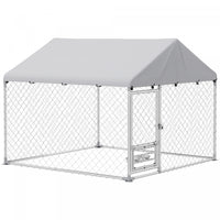 Pawhut Outdoor Dog Kennel With Roof, Heavy Duty Dog Run Outdoor Fence Cage With Adjustable & Rotating Bowls, Waterproof Uv-resistant Cover, Secure Lock, 6.6' X 6.6' X 5.1'