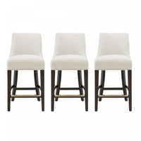 Beever Modern Chenille Wood Counter Stool in Cream - Set of 3 Bar Stool 