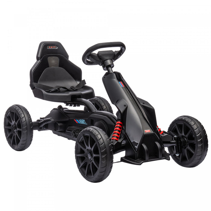 Aosom Go Kart For Kids, Pedal Car With Adjustable Seat, Forward, Backward, Handbrake, Shock Absorption For 3-8 Years, Black