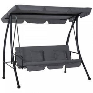 Outsunny Patio Swing Chair, 3 Person Convertible Hammock, Outdoor Lounge Bed, Cushioned With Tilt Canopy, Dark Grey