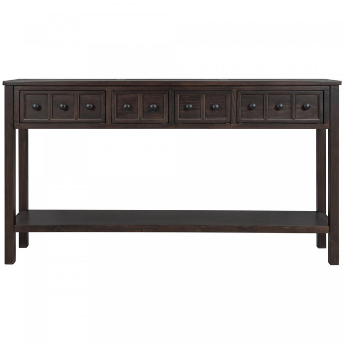 Michael Solid Wood Console Table For Entryway With Storage Drawers And Bottom Shelf - Brown