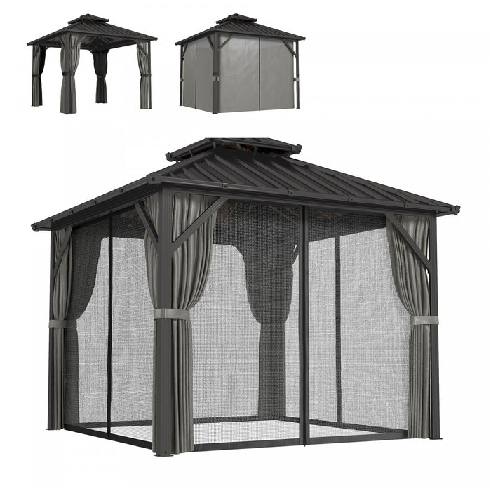 Outsunny 10' x 10' Hardtop Gazebo Canopy with Double Galvanized Steel Roof