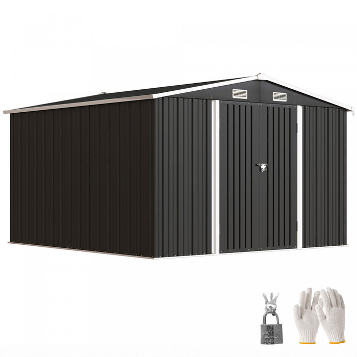 Outsunny 10' x 10' Metal Shed, Heavy Duty Outdoor Storage Shed, Dark Grey