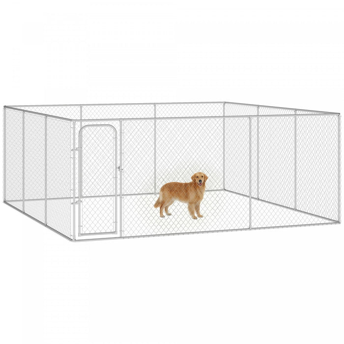 PawHut Dog Playpen Outdoor, Walk-in Dog Run Kennel Puppy Exercise Pen Indoor Outdoor with DIY Door and Galvanized Steel Frame, for Small Medium Large Breeds, 15.1' x 15.1' x 6'