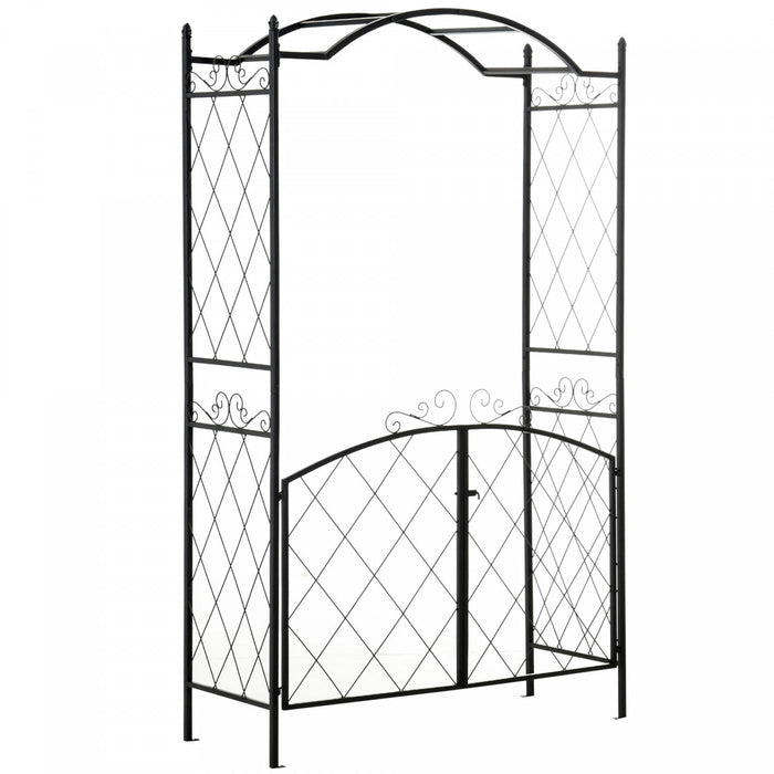 Outsunny 7ft Metal Garden Arch With Gate Climbing Planter Frame Backyard Decor For Vines Morning Glory Black