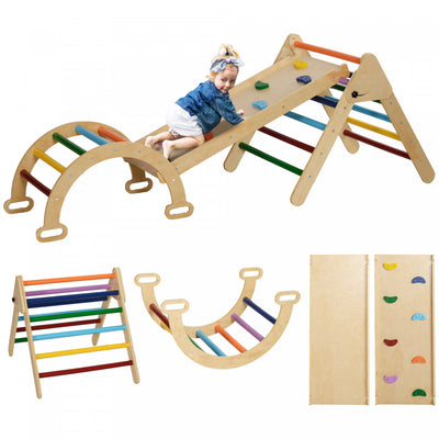 Qaba Pikler Triangle Set, 5 In 1 Climbing Toys For Toddlers, Indoor Baby Jungle Gym With Ladder, Ram|Qaba Ensemble Triangle 5 En 1, Jouets D'escalade Pour Tout-petits, Salle De Gym Pour Bebe Avec Echel