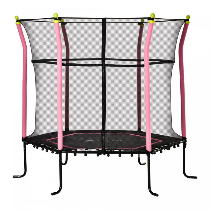 Soozier 63\" Kids Trampoline Mini Indoor/outdoor Bouncer Jumper With Enclosure Net Elastic Thick Padded Pole Gift For Child Toddler Age 3-10 Years Old Pink