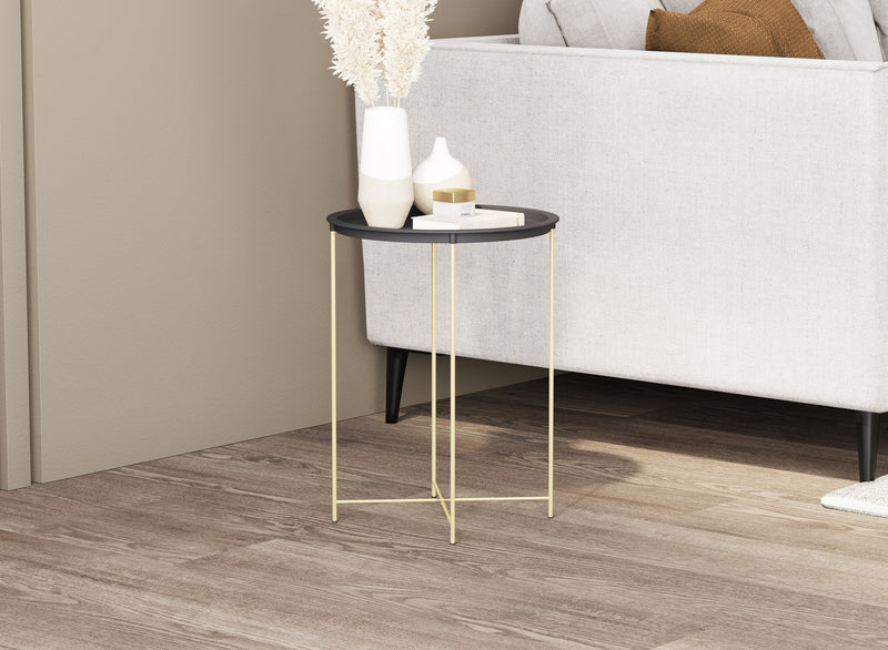 End Table With Gold Metal Base - Black Top 