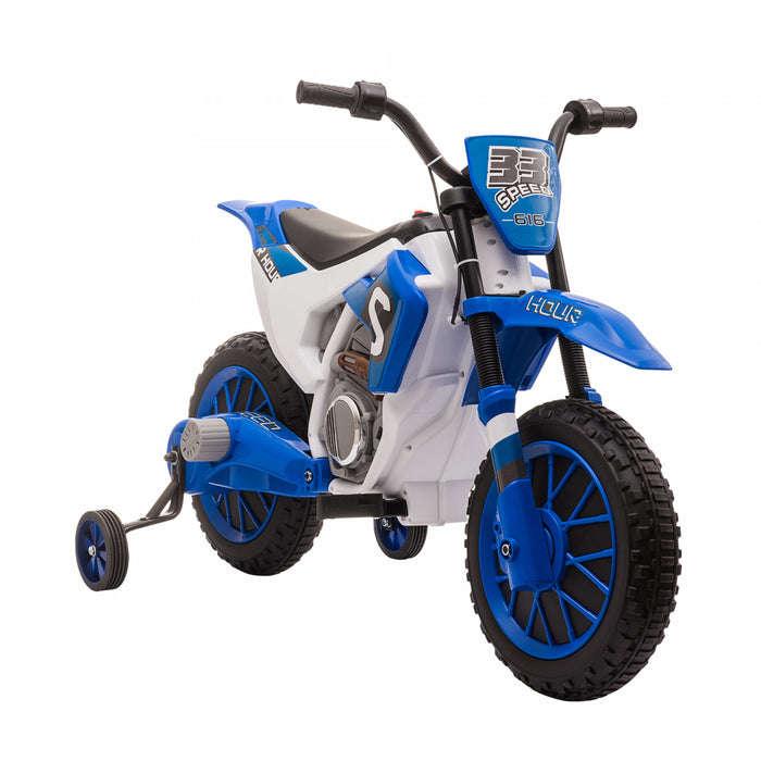 Aosom Kids Dirt Bike Battery Powered Ride-on Electric Motorcycle With Charging 12v Battery, Training Wheels Blue