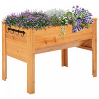 Outsunny Raised Garden Bed With Hooks, 660lb Capacity Wood Elevated Planter Box With Water Draining