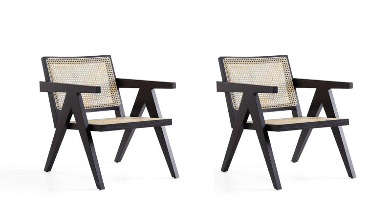 Hamlet Industry Chic Cane Back Wood Accent Armchair in Black and Natural - Set of 2