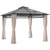 Outsunny 9' X 10' Double roof Hardtop Gazebo With Nettings curtains Khaki
