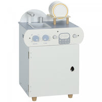 Qaba Wooden Dishwasher Playset, Pretend Play Kitchen Toys with Faucet, Turning Knobs and Accessories, Play Sink Toys for Boys Girls, Light Blue