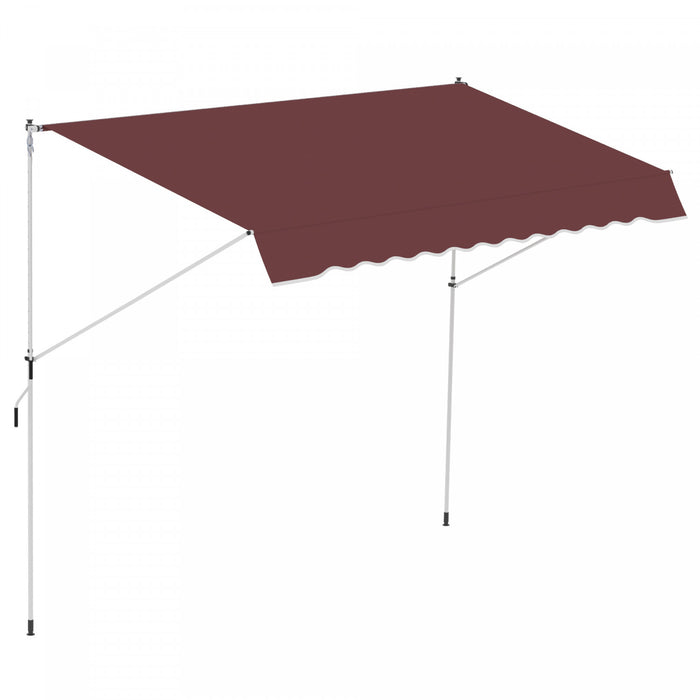 Outsunny 10x5ft Manual Retractable Awning, Patio Sun Shade Canopy Shelter With 5.6-9.2ft Support Pole, Water Resistant Uv Protector, For Window, Door, Porch, Deck, Wine Red