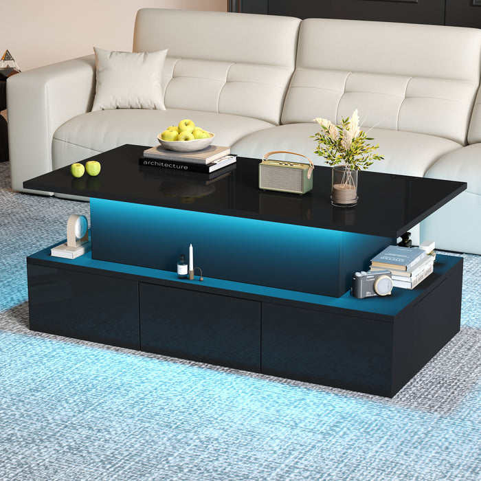 Daniel Lift-Top Coffee Table with LED Lighting and 4 Drawers,Black