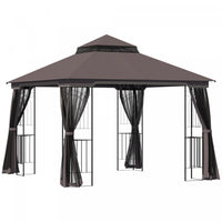 Outsunny 10' X 10' Outdoor Patio Gazebo Canopy With Double Tier Roof, Removable Mesh Curtains, Displ