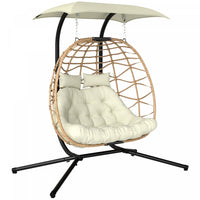 Outsunny Double Hanging Egg Chair w/ Canopy, Foldable Hammock Chair, Beige