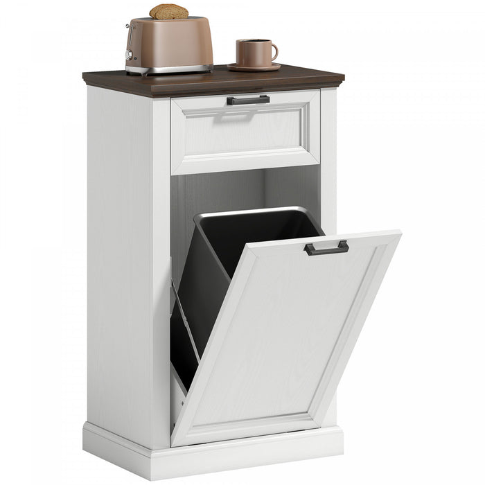 HOMCOM Tilt Out Trash Cabinet 10 Gal Trash Can Cabinet with Drawer White