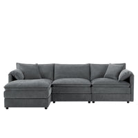 Nimbus 103 Inch Chenille Modular Sectional Sofa with Ottoman and Double Cushions, Dark Gray 