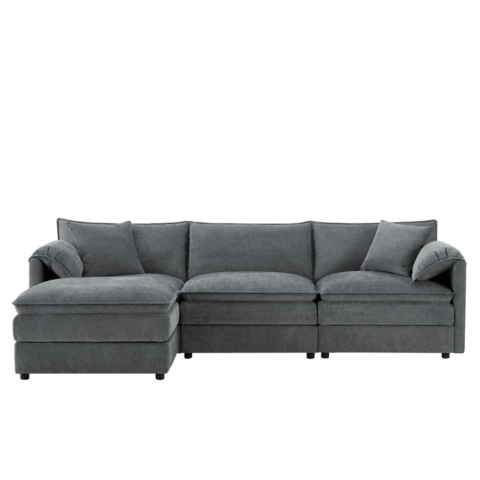 Nimbus 103 Inch Chenille Modular Sectional Sofa with Ottoman and Double Cushions, Dark Gray