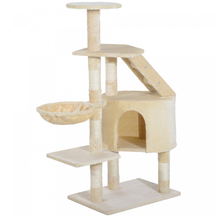 Pawhut 49\" Cat Tree With Hammock, Cat Condo Tower With Scratching Post For Indoor Cats, Beige
