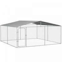Pawhut Dog Kennel Outdoor Run Fence With Roof, Steel Lock, Mesh Sidewalls For Backyard & Patio, 15.1