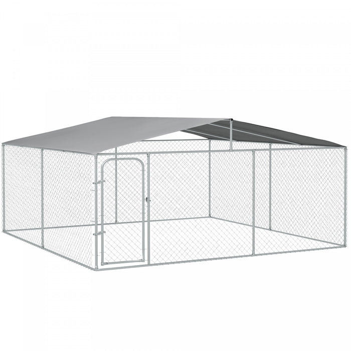 Pawhut Dog Kennel Outdoor Run Fence With Roof, Steel Lock, Mesh Sidewalls For Backyard & Patio, 15.1' X 15.1' X 7.5'