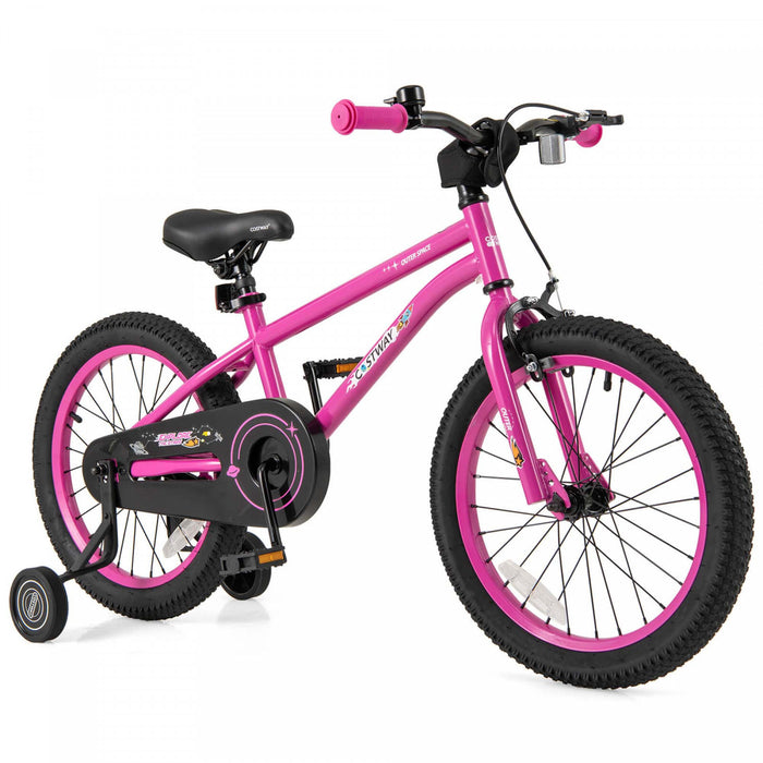 Costway 18-inch Kid's Bike For 4-8 Years Old With Adjustable Saddle & Anti-slip Handlebar Pink
