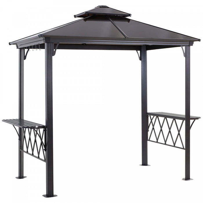 Outsunny 9' X 5' Grill Gazebo, Bbq Canopy With 2-tier Pc Roof, Shelves